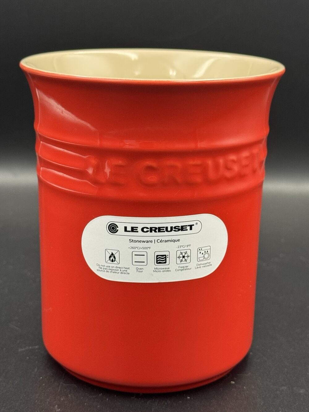 NWT Le Creuset Crock Carmin Red 1L Stoneware Utensil Holder